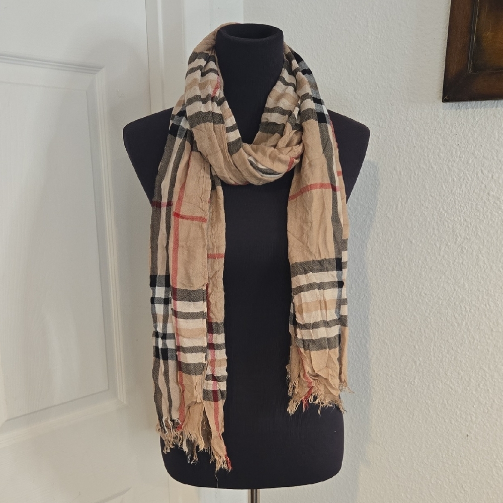 Plaid Tan and Black Women's Scarf